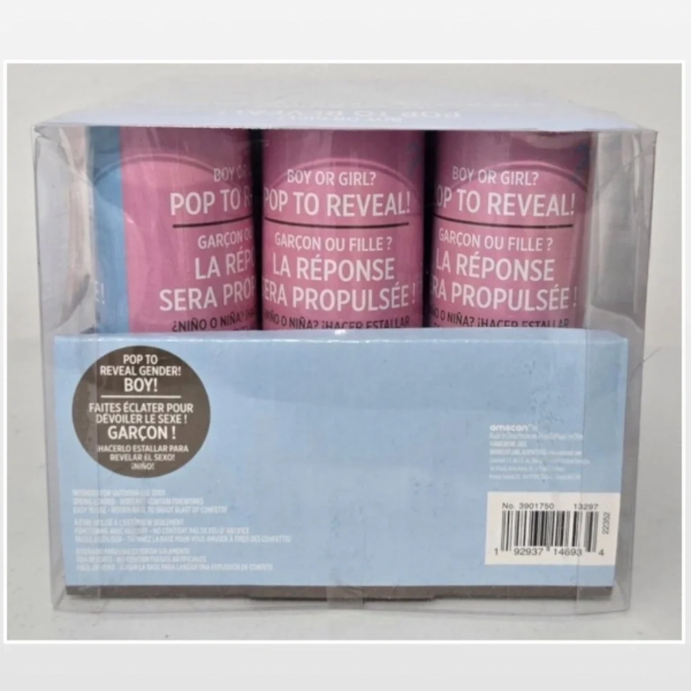 New Amscan Gender Reveal Baby Party Confetti Poppers 12 Pieces Boy Blue NWT